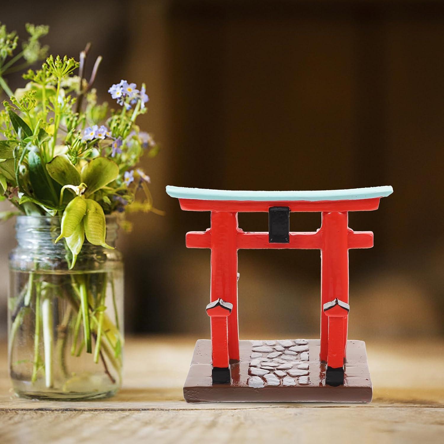 Garneck Japanese Torii Gate Shinto Ornament Shrine Temple Fairy Zen Gardens Decor Japan Altar Shelf Torii Gate Statue Landscape Miniatures for Home Fish Tank Aquarium Decorations