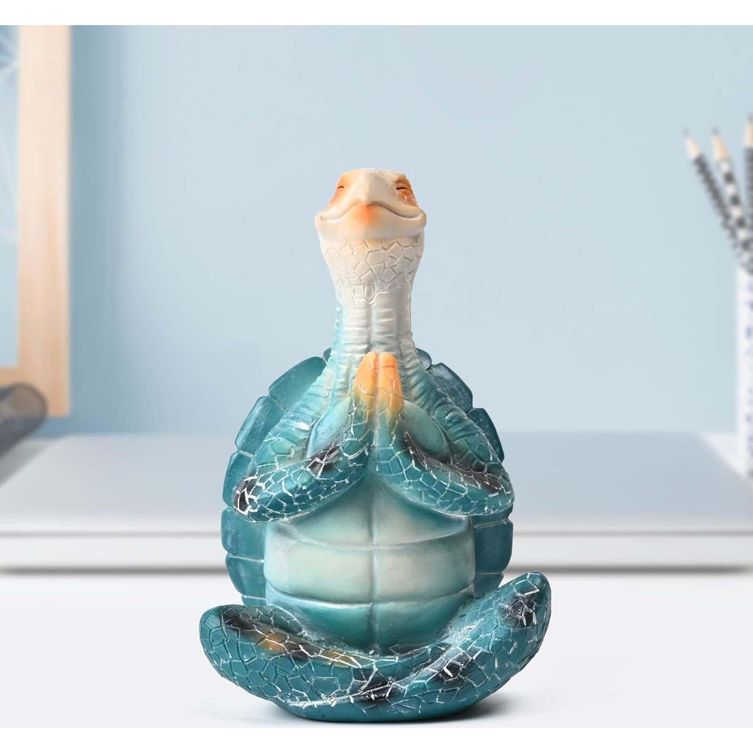 Estatua de Tortuga Marina Meditadora Boobezeen - Resina Azul 16x11x8cm