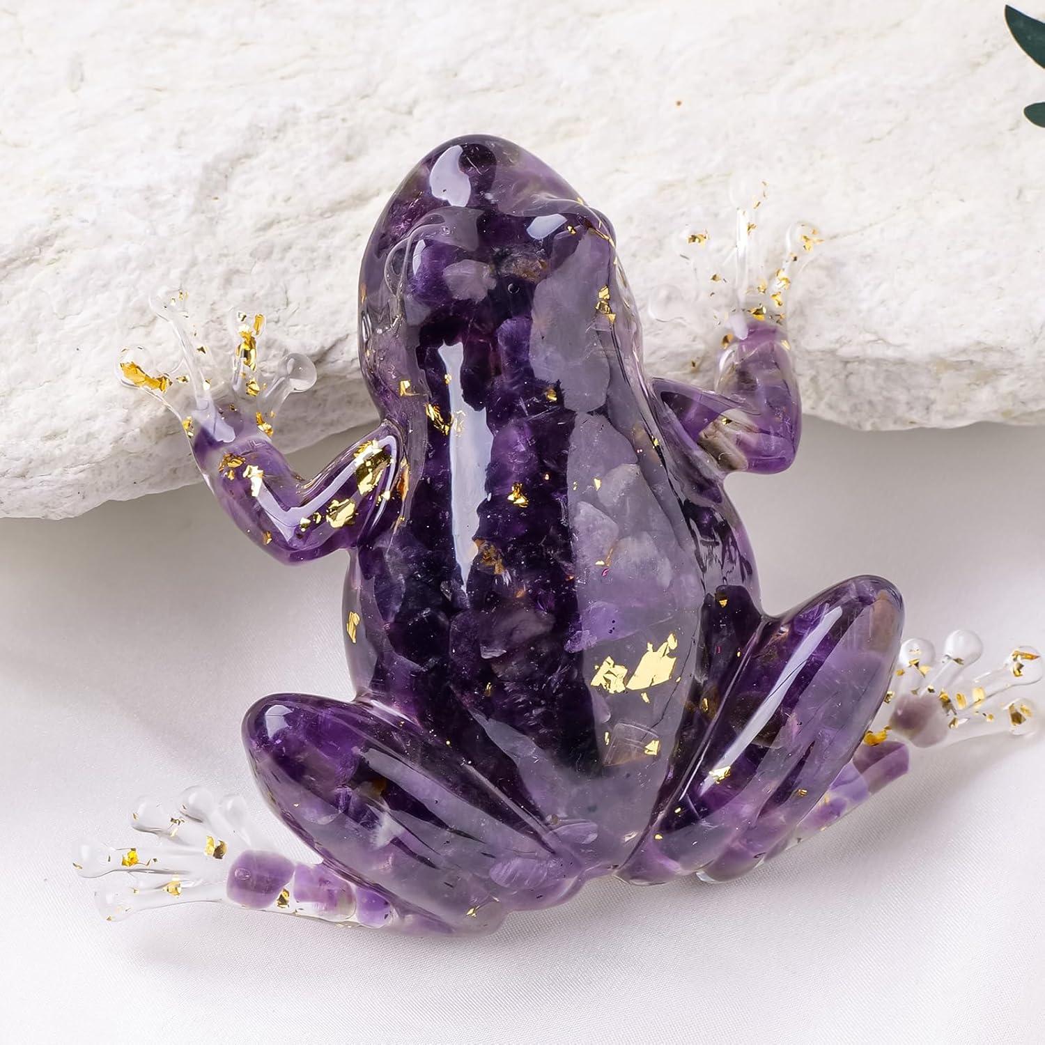 Rana de Resina de Cristal Natural RJINGSHI 13x10 cm Decorativa