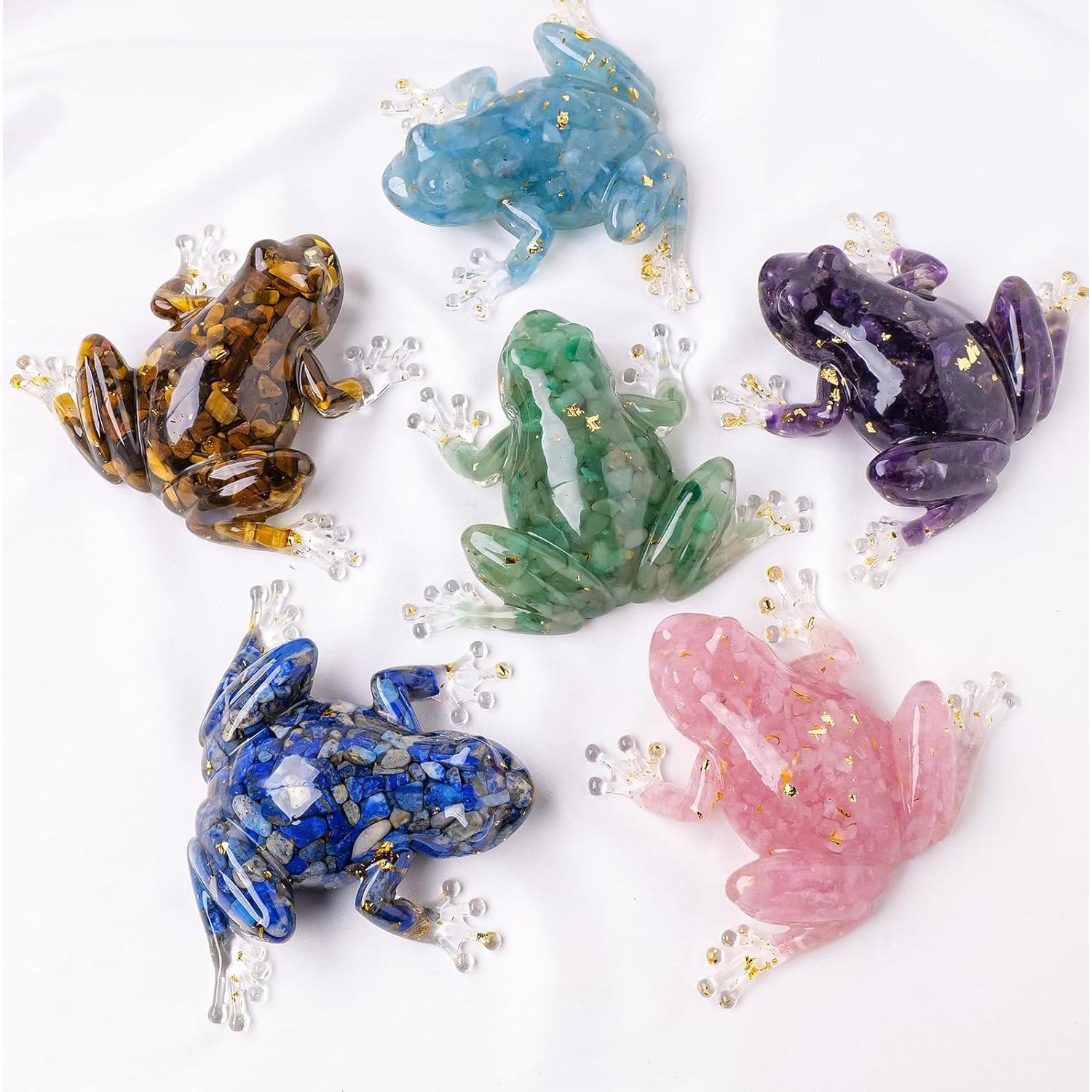 Rana de Resina de Cristal Natural RJINGSHI 13x10 cm Decorativa