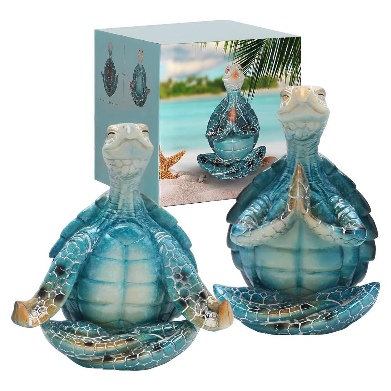Juego de 2 Figuras de Tortuga Marina en Yoga KOMEDO - Decoración Ecológica para Jardín y Oficina