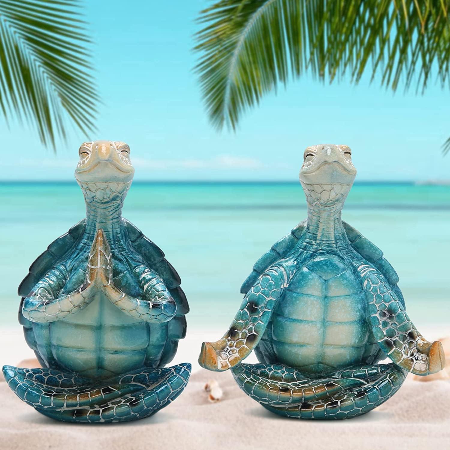 Juego de 2 Figuras de Tortuga Marina en Yoga KOMEDO - Decoración Ecológica para Jardín y Oficina