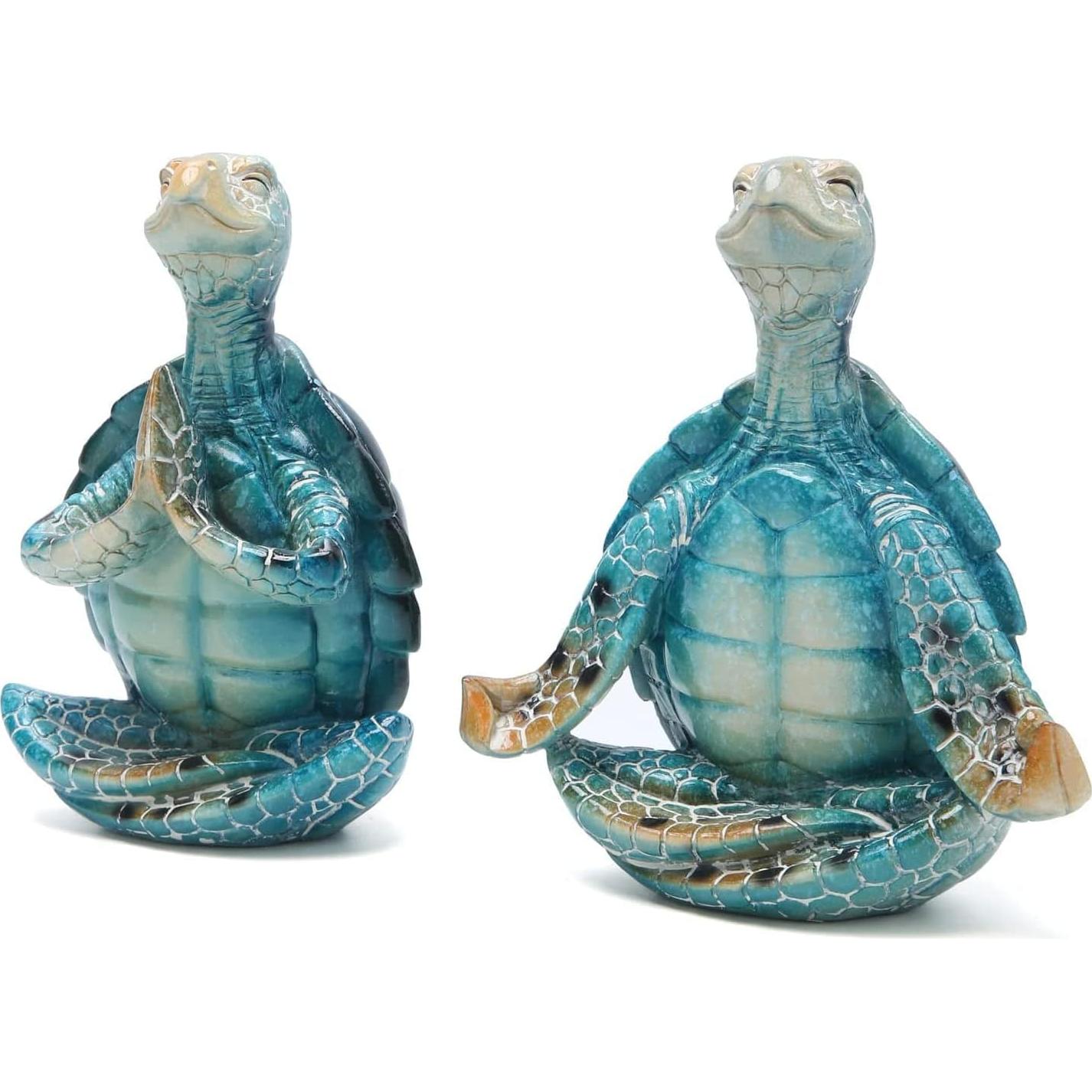 Juego de 2 Figuras de Tortuga Marina en Yoga KOMEDO - Decoración Ecológica para Jardín y Oficina