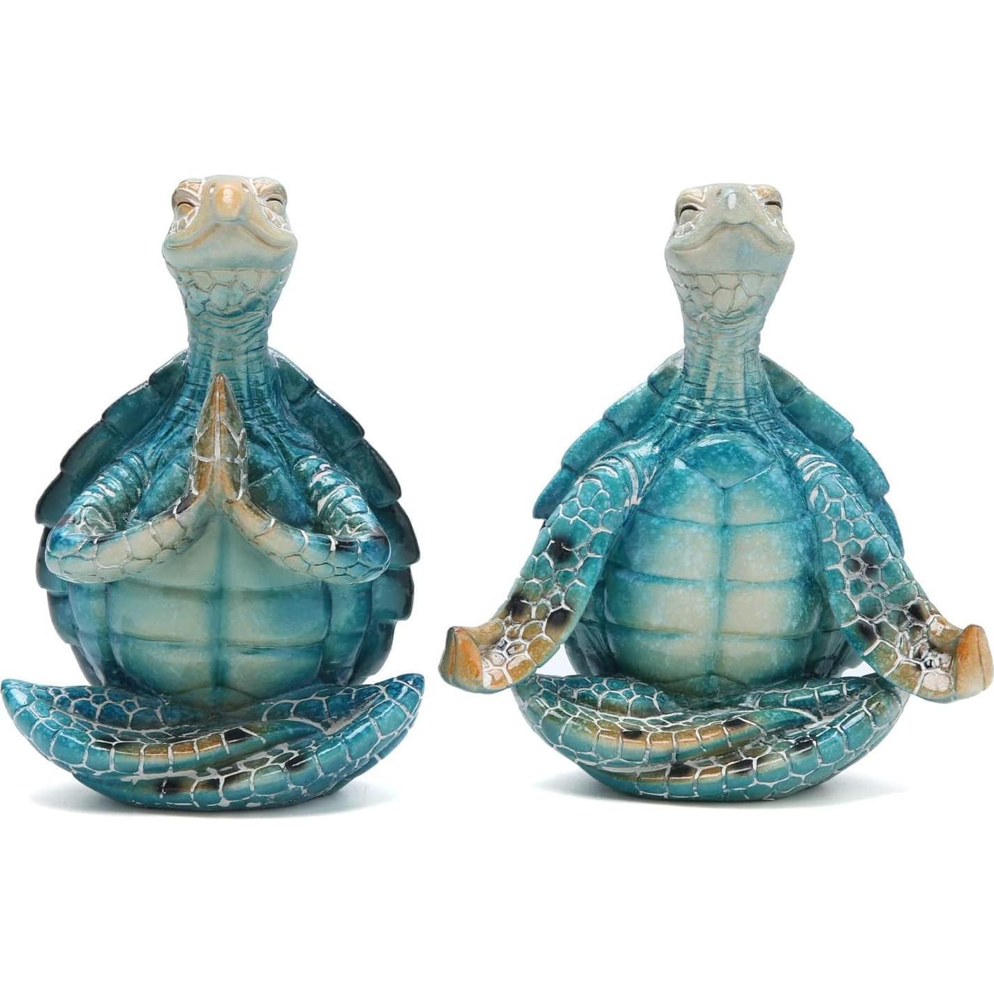 Juego de 2 Figuras de Tortuga Marina en Yoga KOMEDO - Decoración Ecológica para Jardín y Oficina