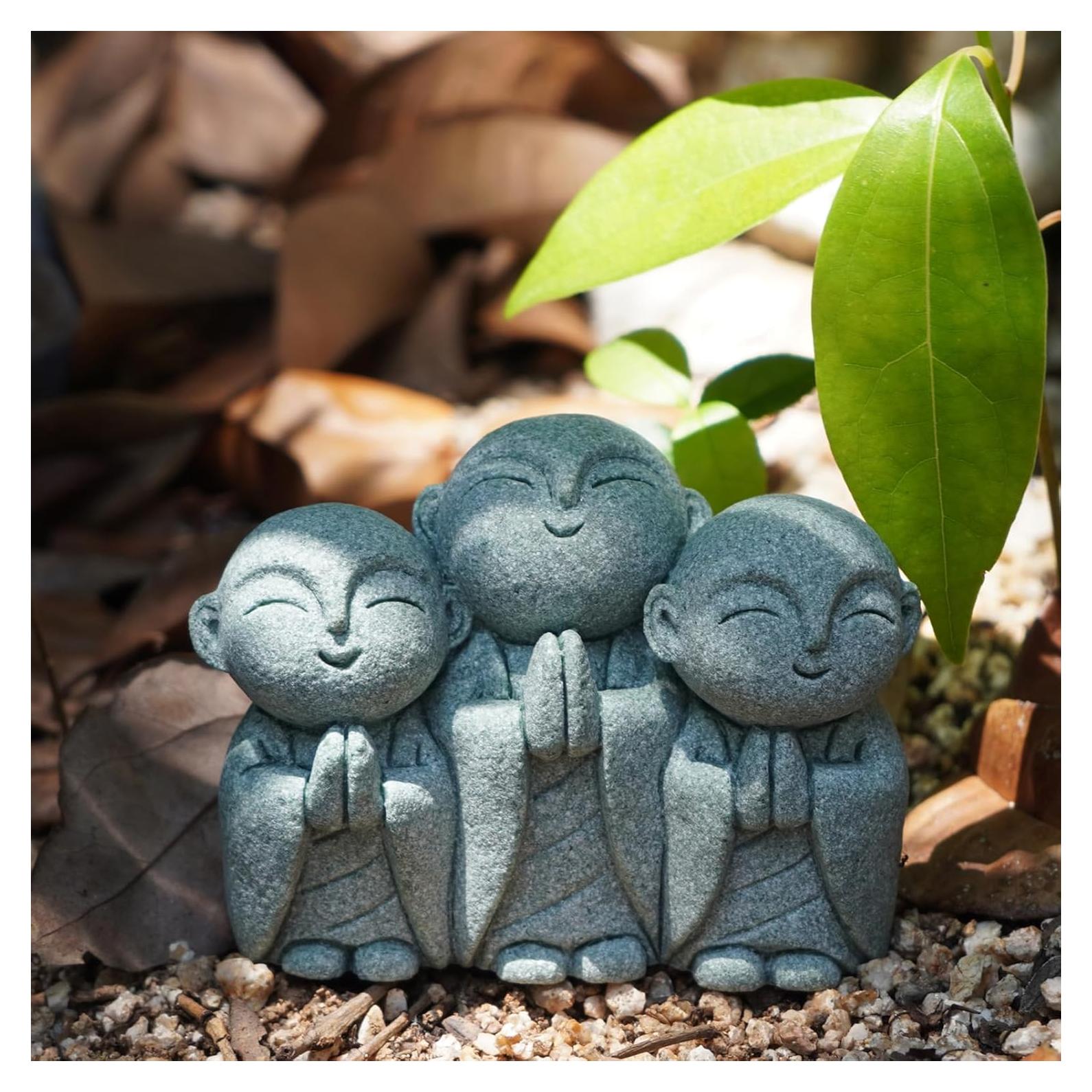 Estatua Jizo Japonesa OwMell 3 Monjes de Arenisca 7.62 cm