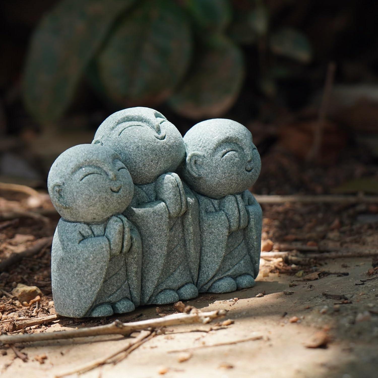 Estatua Jizo Japonesa OwMell 3 Monjes de Arenisca 7.62 cm
