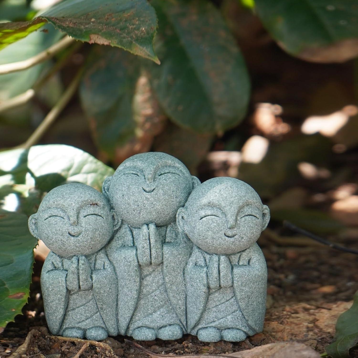Estatua Jizo Japonesa OwMell 3 Monjes de Arenisca 7.62 cm