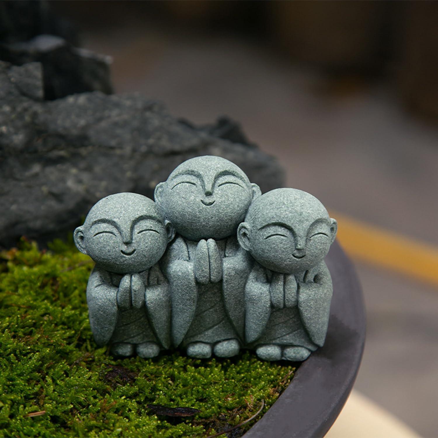 Estatua Jizo Japonesa OwMell 3 Monjes de Arenisca 7.62 cm