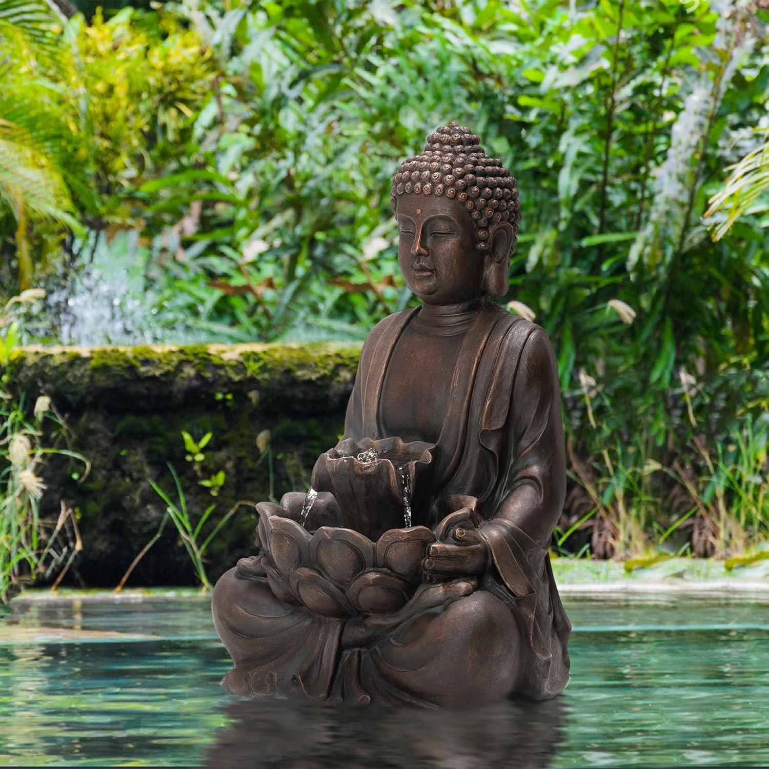 Fuente Zen de Buda Glitzhome 59 cm con Luz LED y Bomba