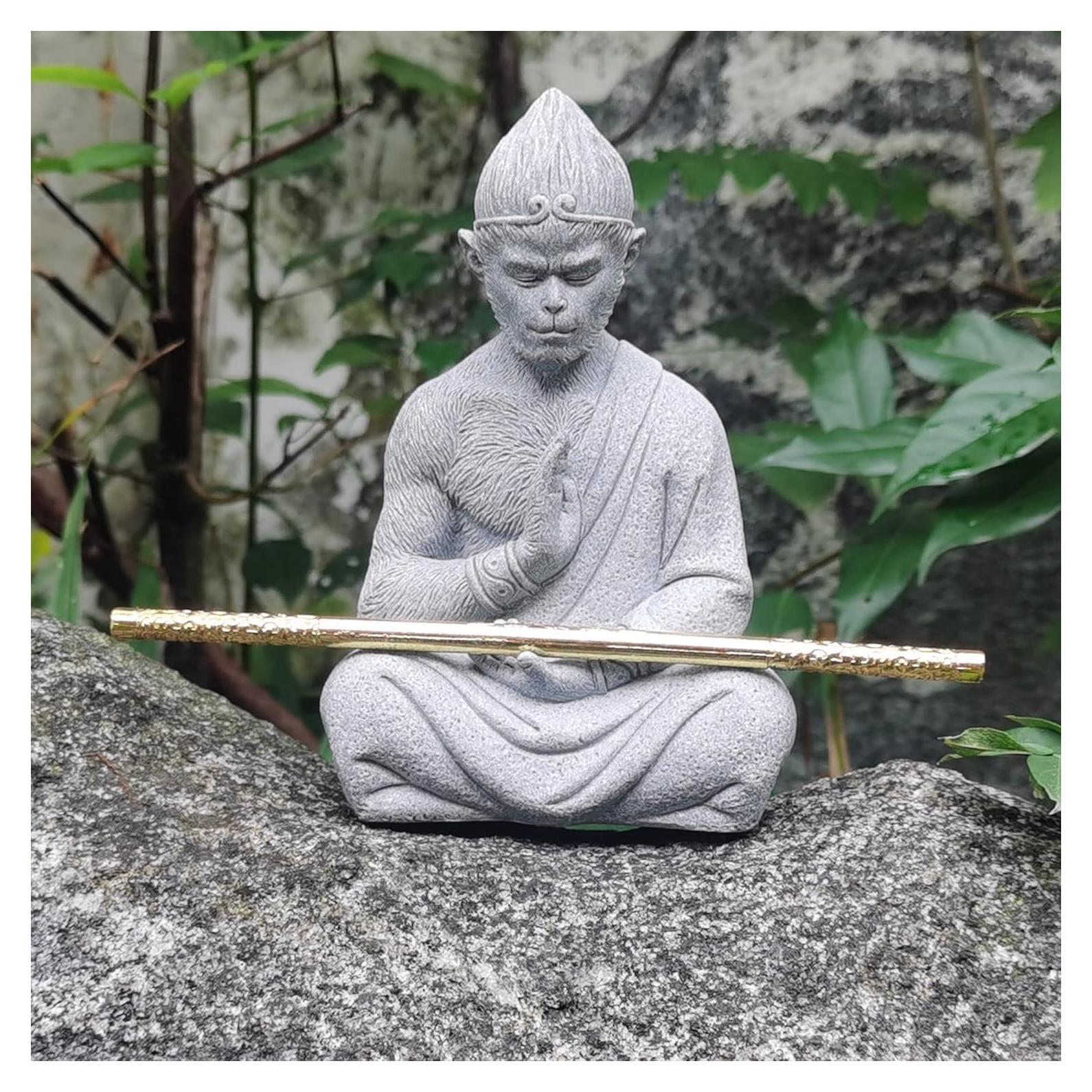 Escultura Rey Mono Meditador Zen 13.9 cm - Buda Decoración