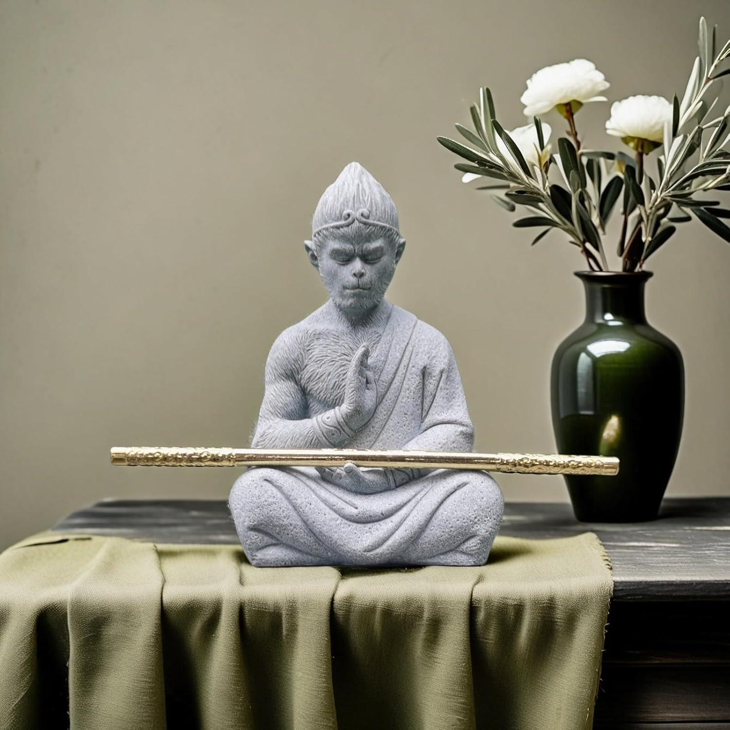 Escultura Rey Mono Meditador Zen 13.9 cm - Buda Decoración