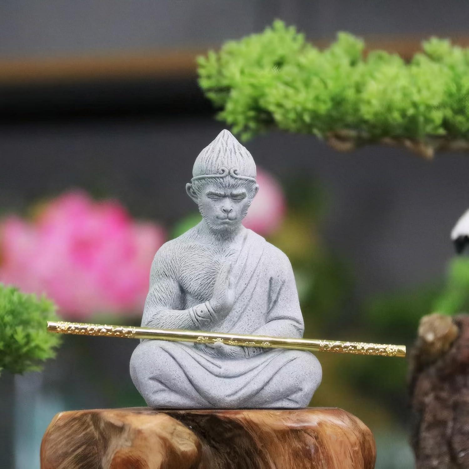Escultura Rey Mono Meditador Zen 13.9 cm - Buda Decoración