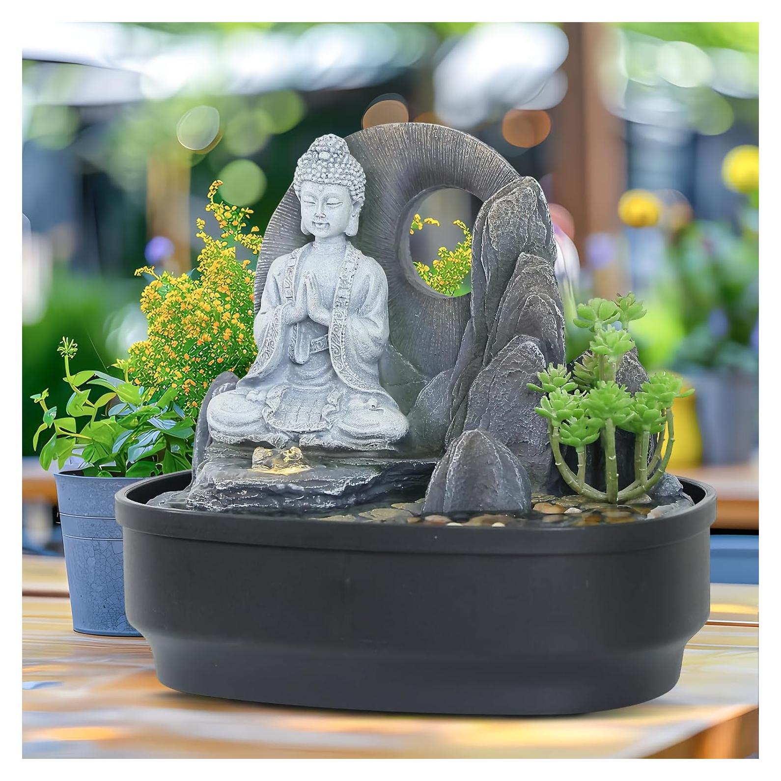 Fuente de Agua de Mesa Tankana Buda Zen Gris 27.94x25.4cm