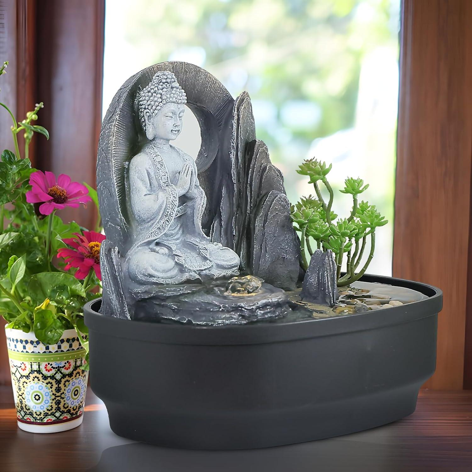 Fuente de Agua de Mesa Tankana Buda Zen Gris 27.94x25.4cm