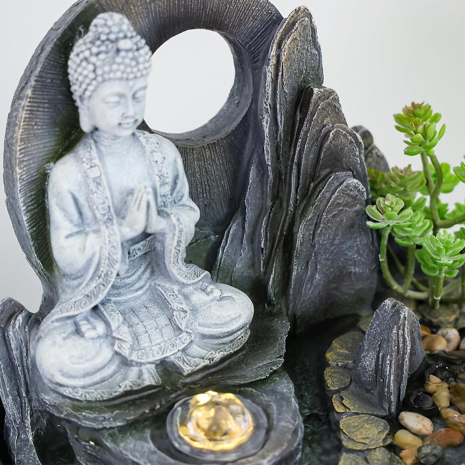 Fuente de Agua de Mesa Tankana Buda Zen Gris 27.94x25.4cm