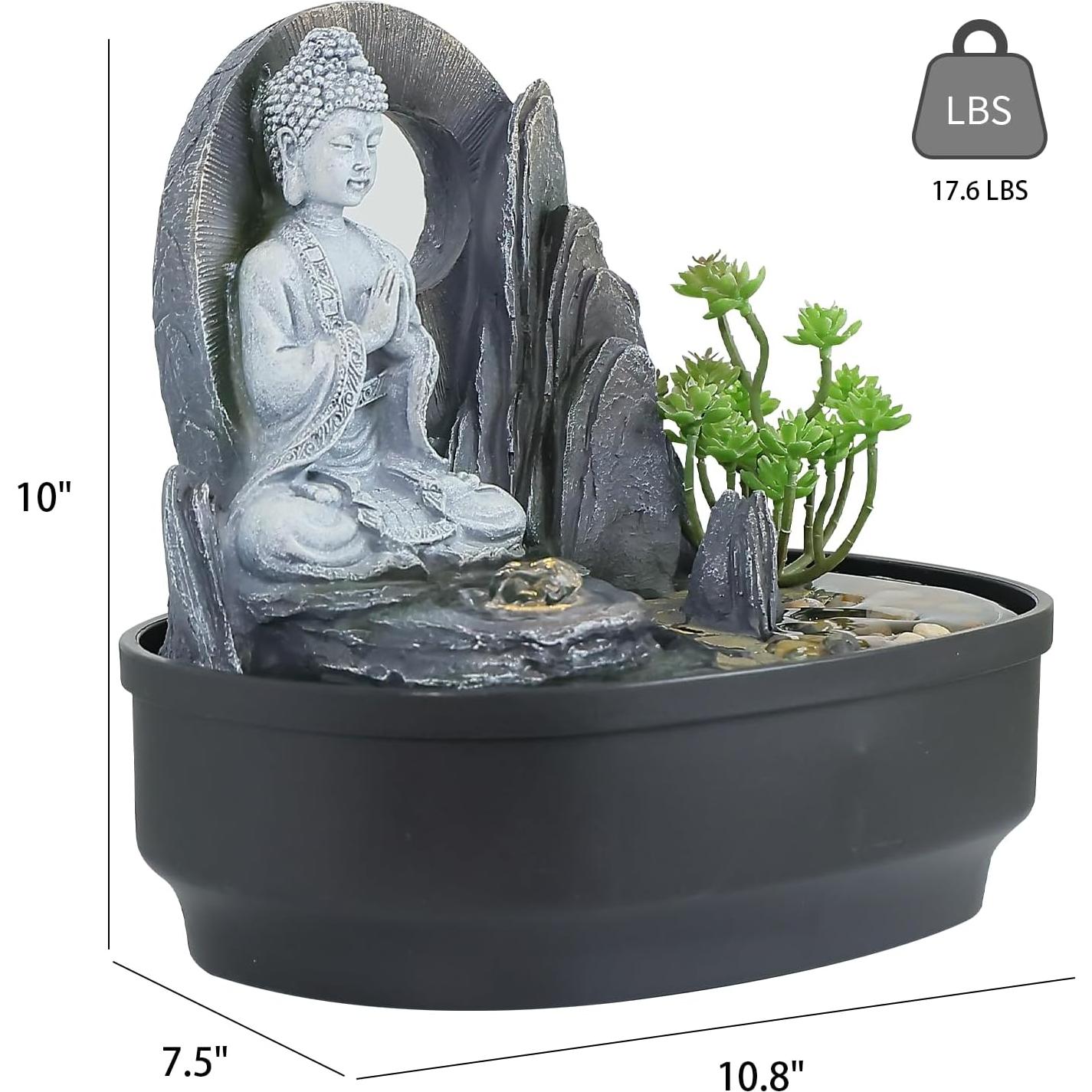 Fuente de Agua de Mesa Tankana Buda Zen Gris 27.94x25.4cm