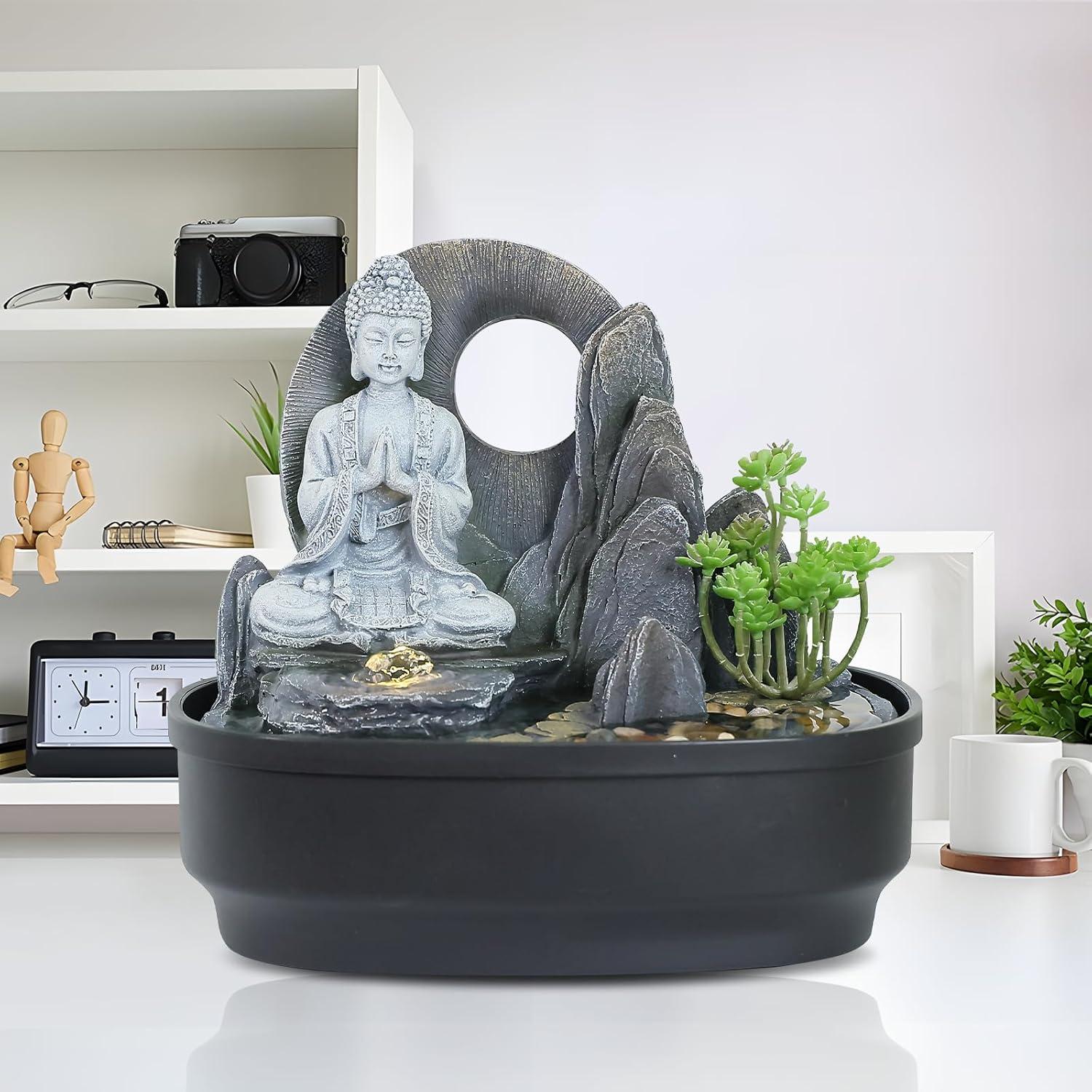 Fuente de Agua de Mesa Tankana Buda Zen Gris 27.94x25.4cm