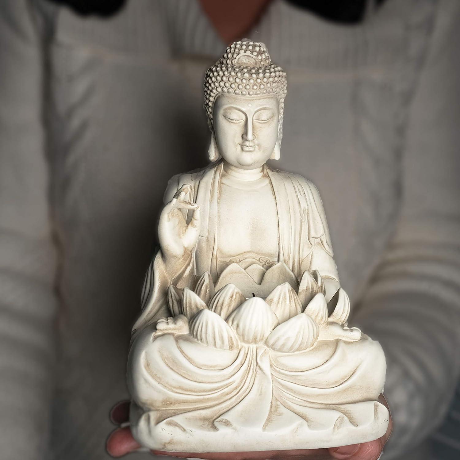 Portavelas de Buda Beige 24.1 cm Poliresina con 3 Velas