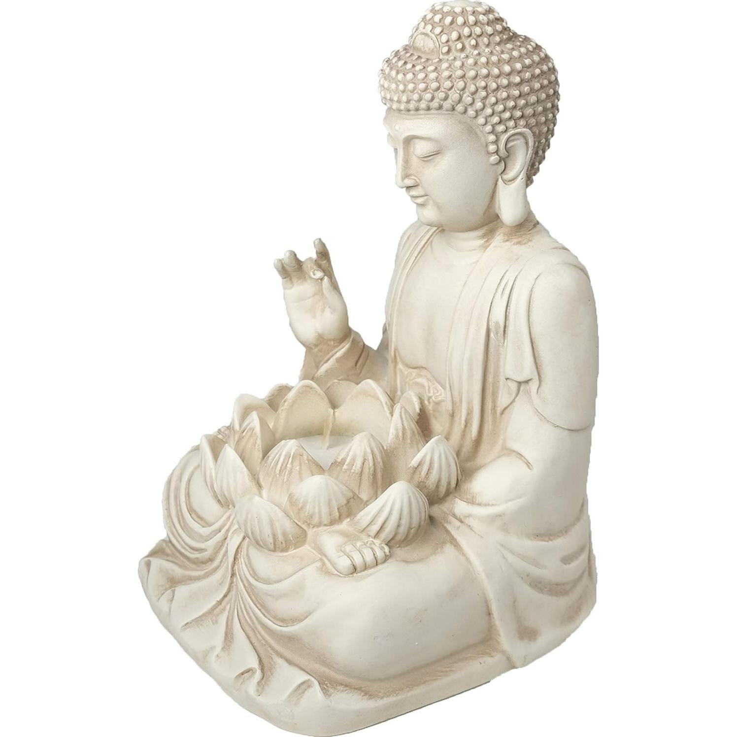 Portavelas de Buda Beige 24.1 cm Poliresina con 3 Velas