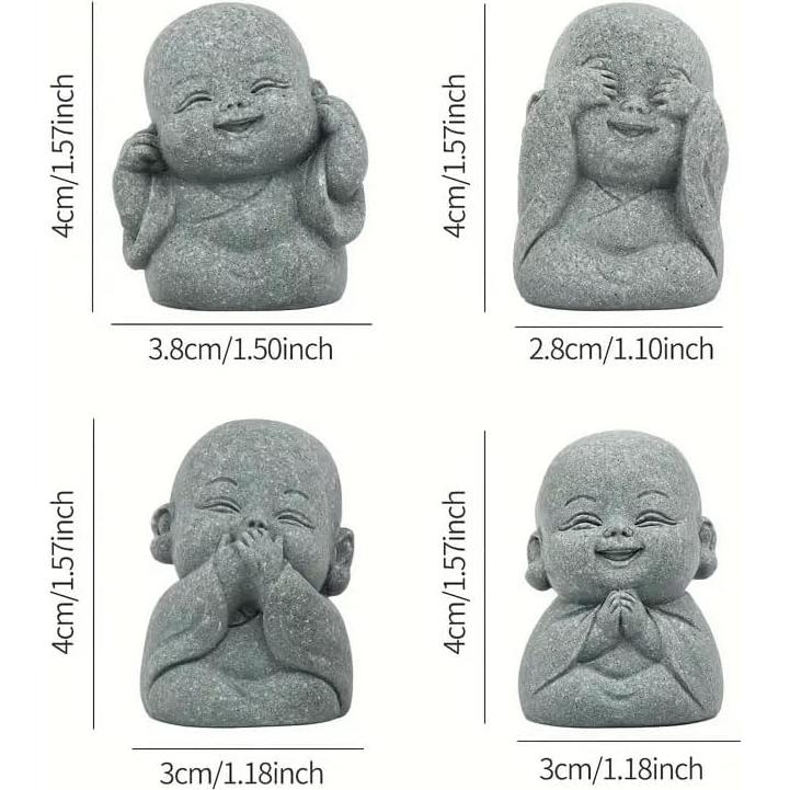 4 Piezas Mini Buda Riendo Resina Adornos Jardín Meditación
