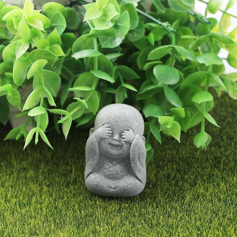 4 Piezas Mini Buda Riendo Resina Adornos Jardín Meditación