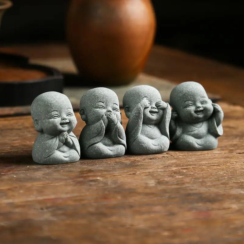 4 Piezas Mini Buda Riendo Resina Adornos Jardín Meditación