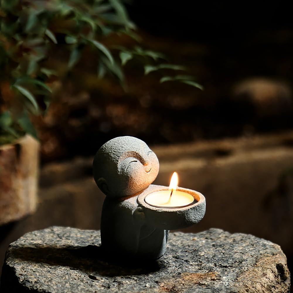 Soporte de Vela Buda ZORZA Arenisca Vintage 8.6 cm