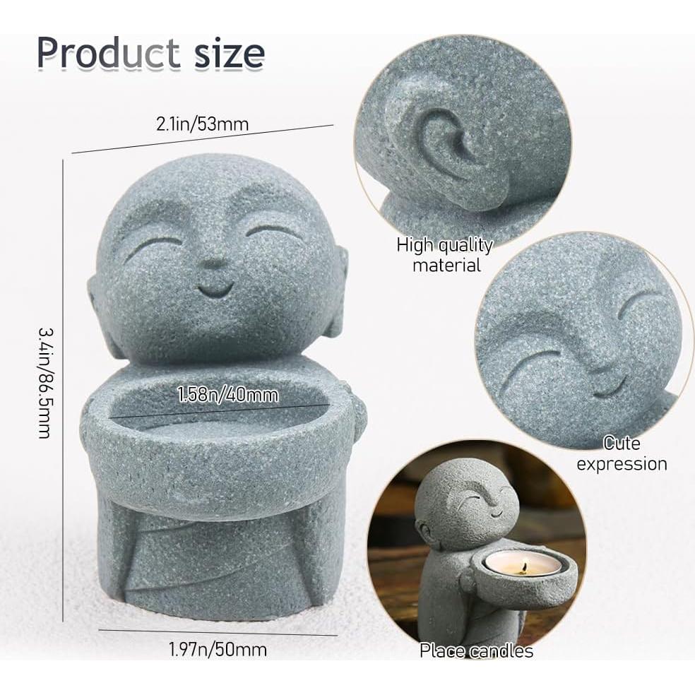 Soporte de Vela Buda ZORZA Arenisca Vintage 8.6 cm