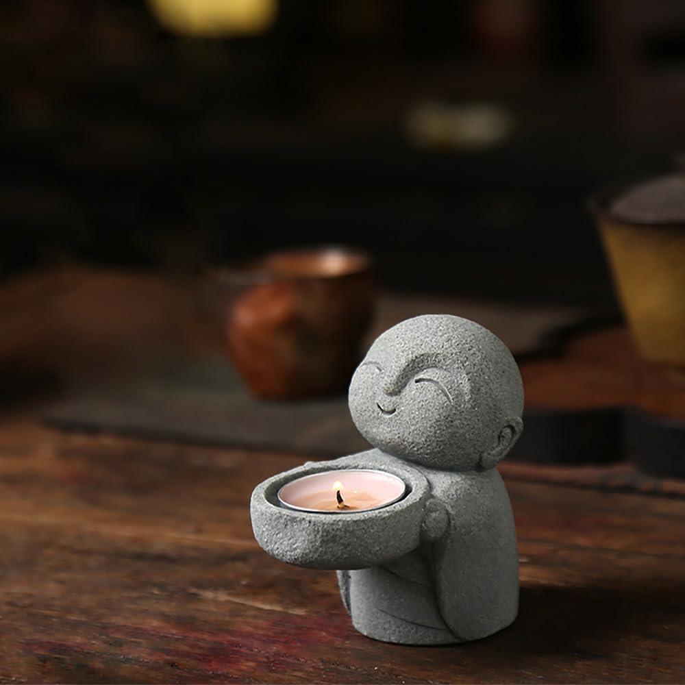 Soporte de Vela Buda ZORZA Arenisca Vintage 8.6 cm