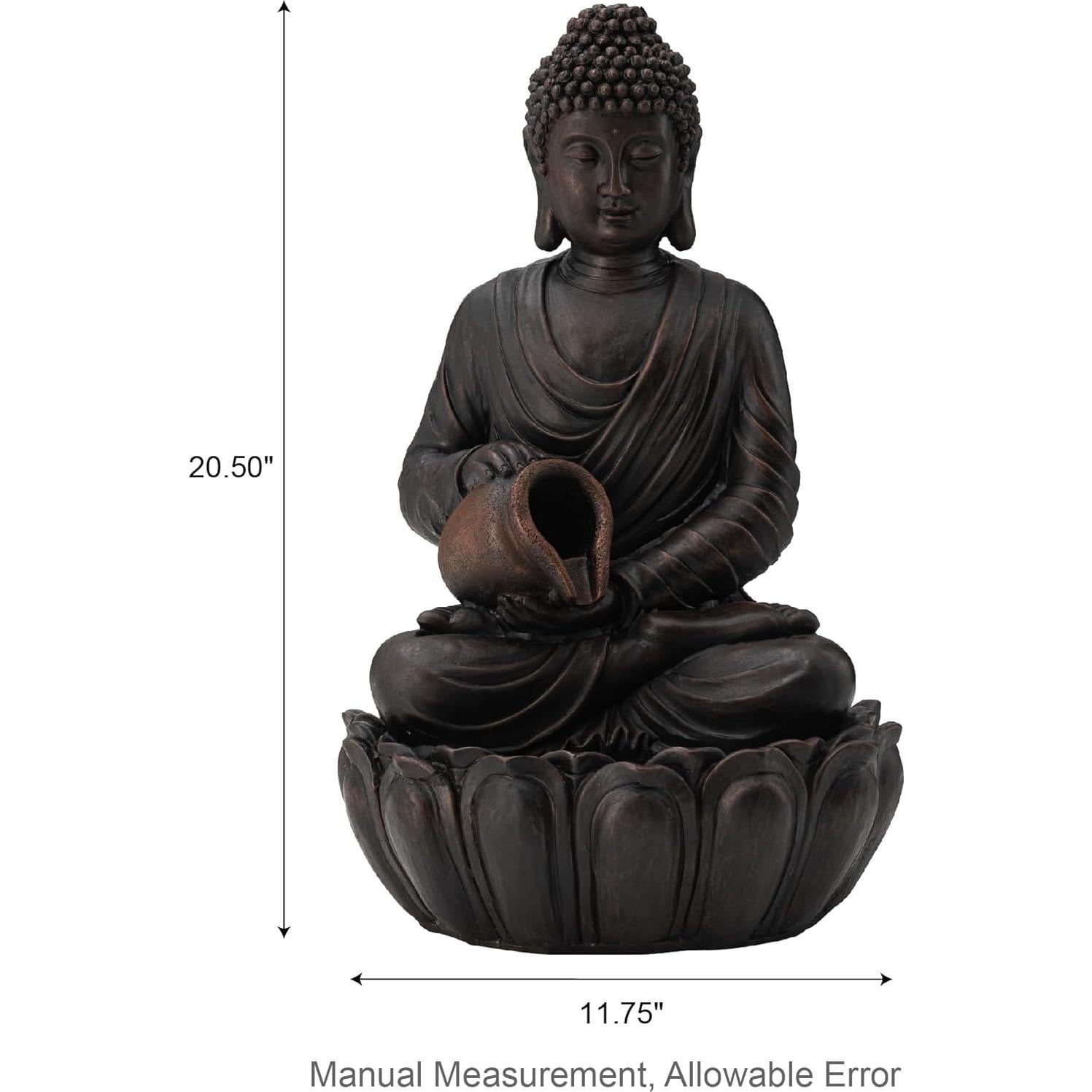 Estatua de Buda Zen Glitzhome con Luz LED y Bomba 52 cm