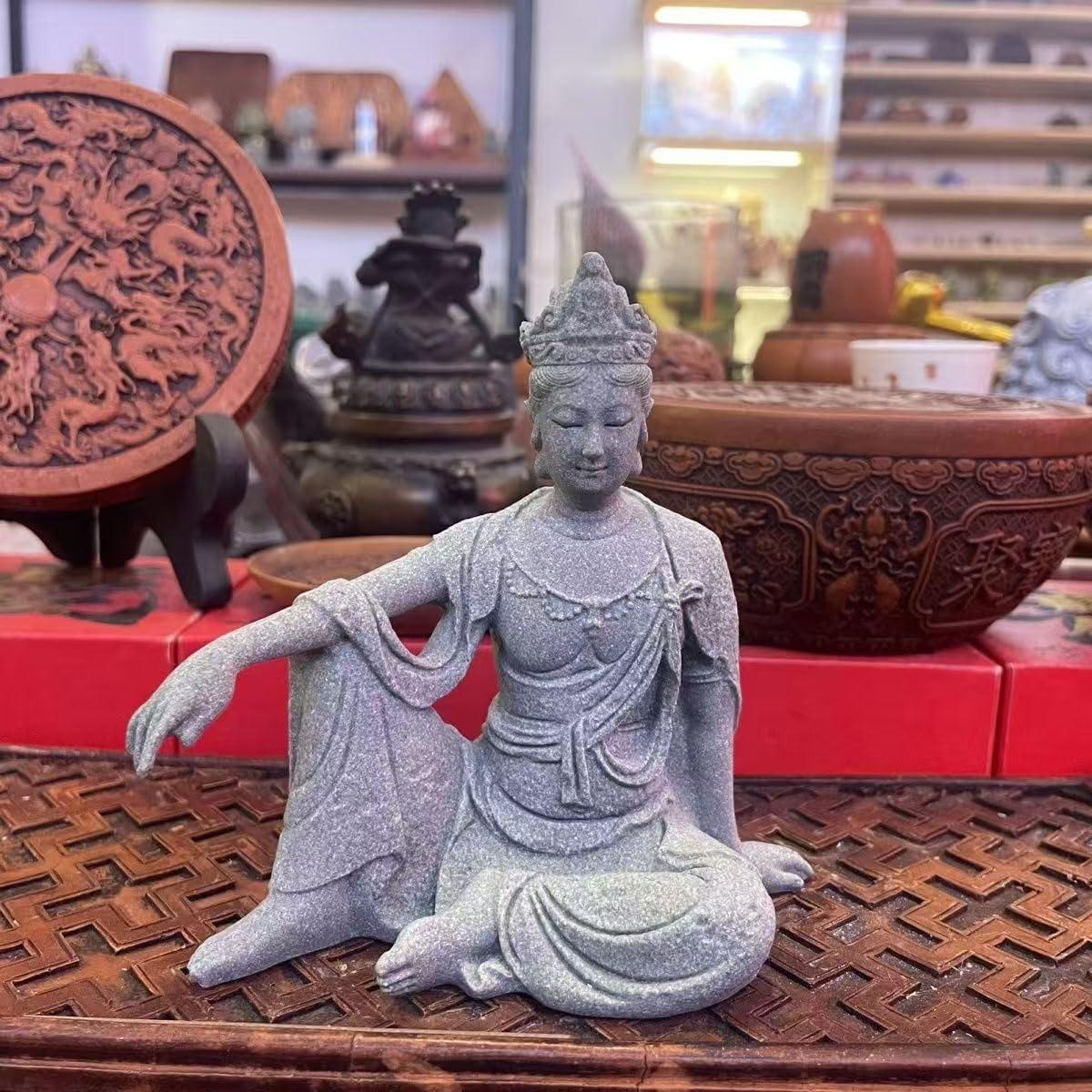 Estatua de Buda Meditando Livelyfish Arenisca Gris 15.7x14x8.9cm