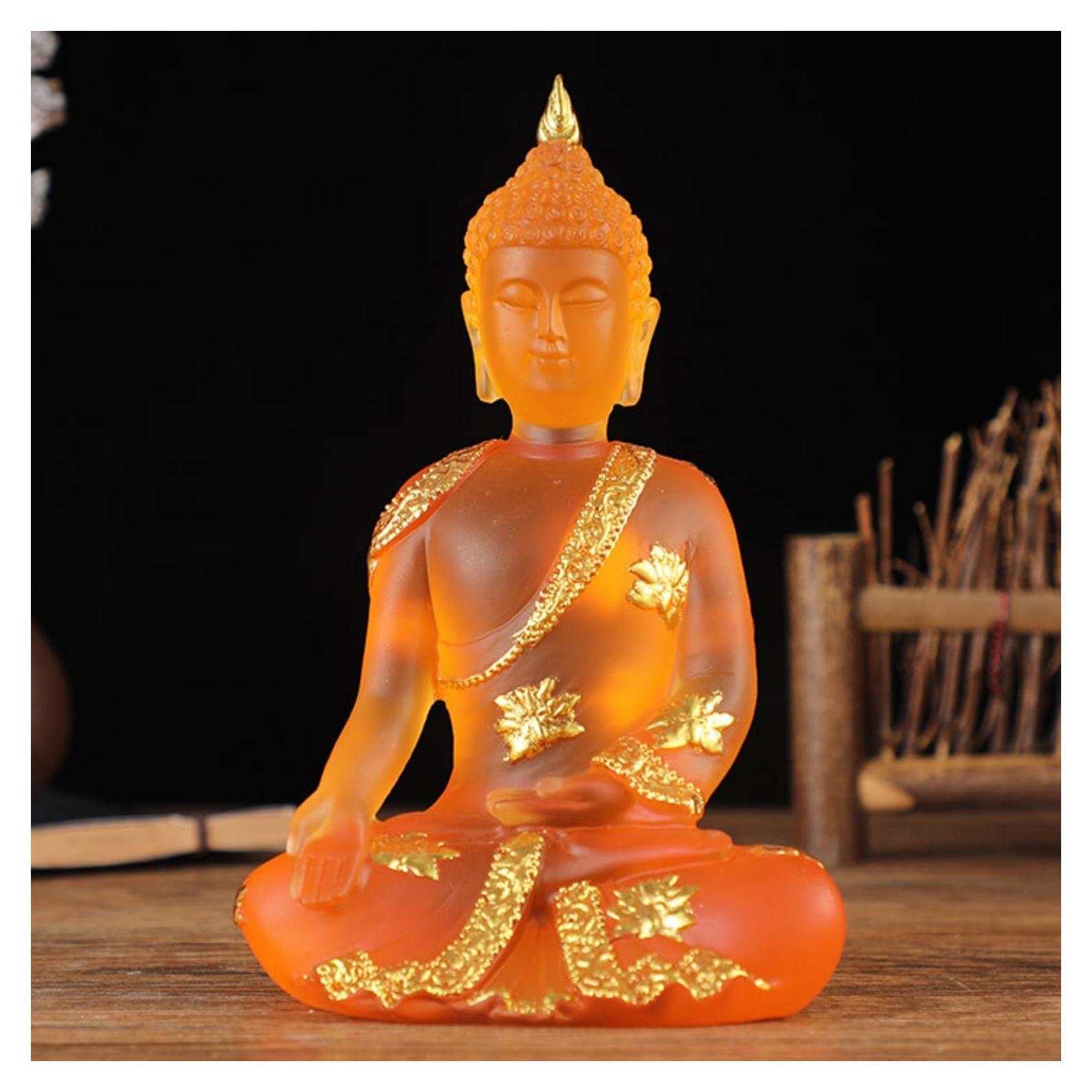 Estatua de Buda Tailandés Naranja 17 cm Hecha a Mano para Decoración