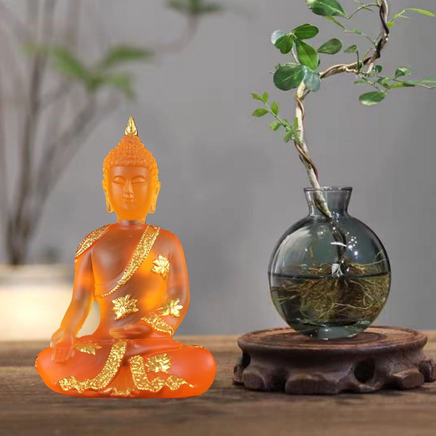 Estatua de Buda Tailandés Naranja 17 cm Hecha a Mano para Decoración