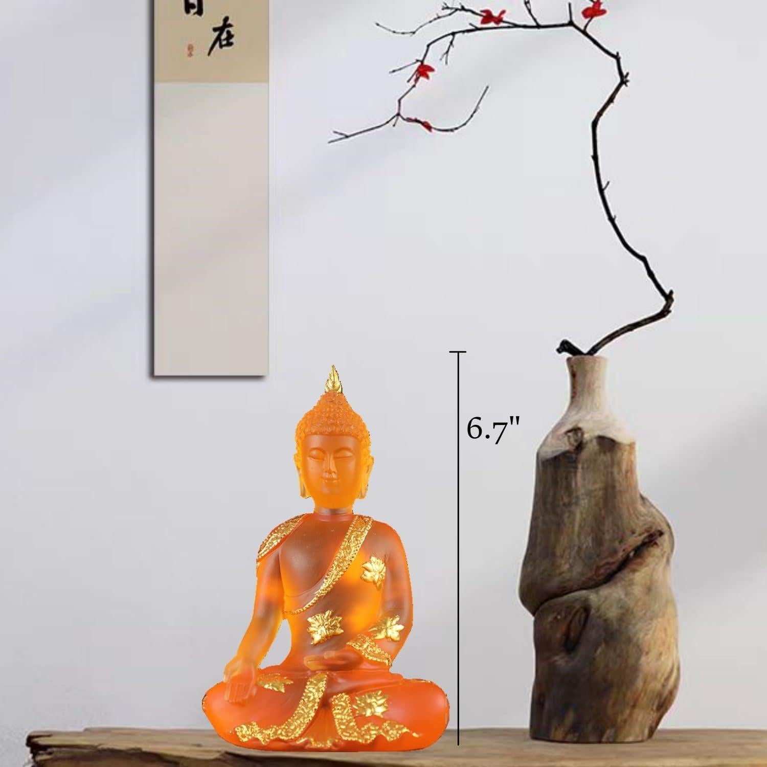 Estatua de Buda Tailandés Naranja 17 cm Hecha a Mano para Decoración