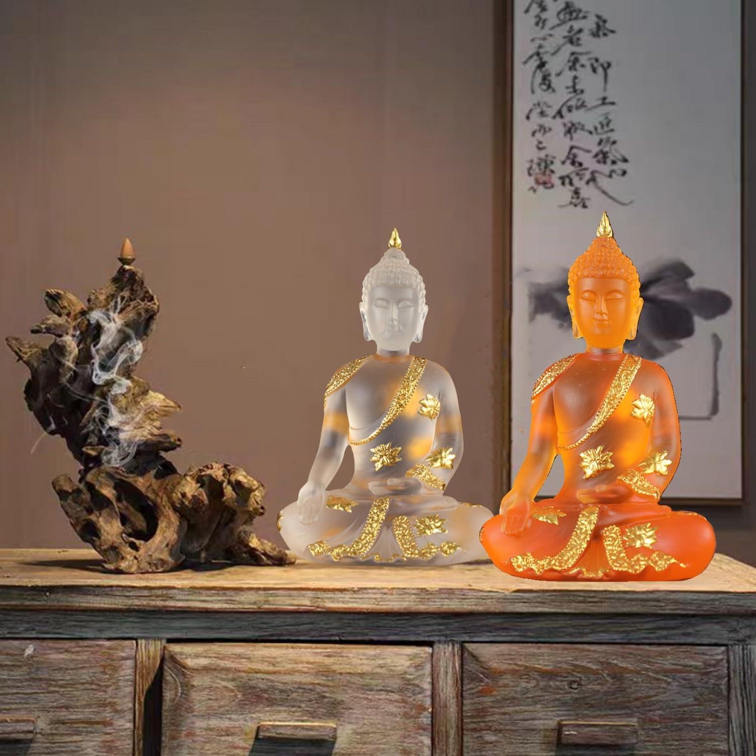 Estatua de Buda Tailandés Naranja 17 cm Hecha a Mano para Decoración
