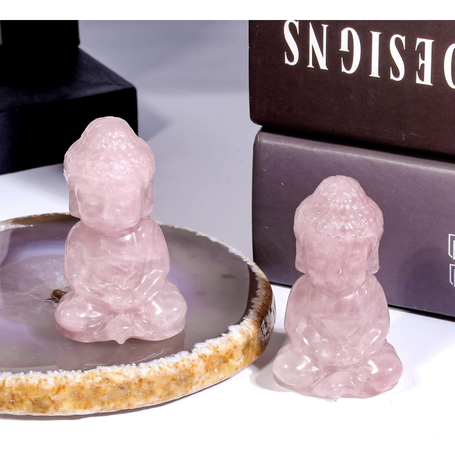 Estatua de Buda Bebé Rockcloud en Cuarzo Rosa para Feng Shui