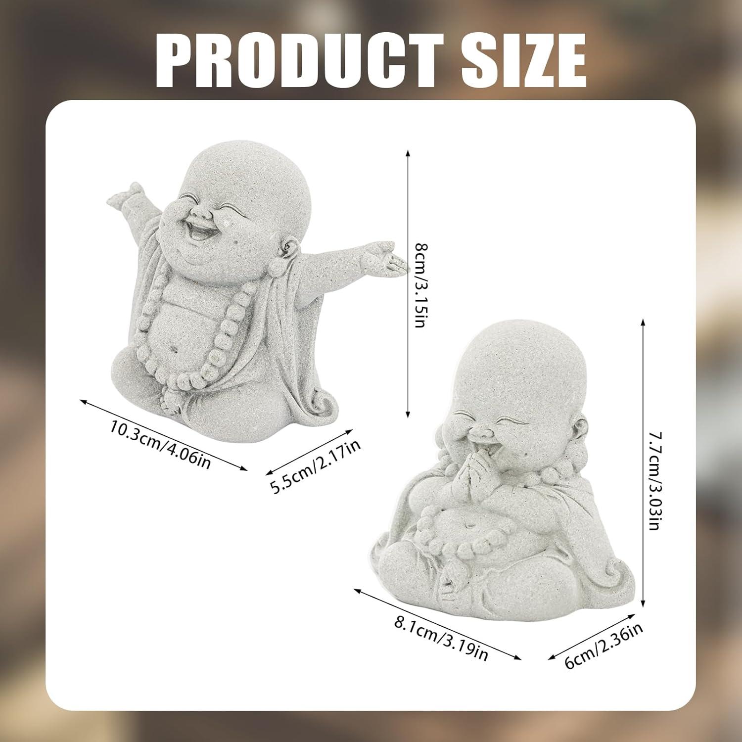 Estatuas de Buda Riendo de Arenisca - 2 Piezas 10.3x8x5.5cm