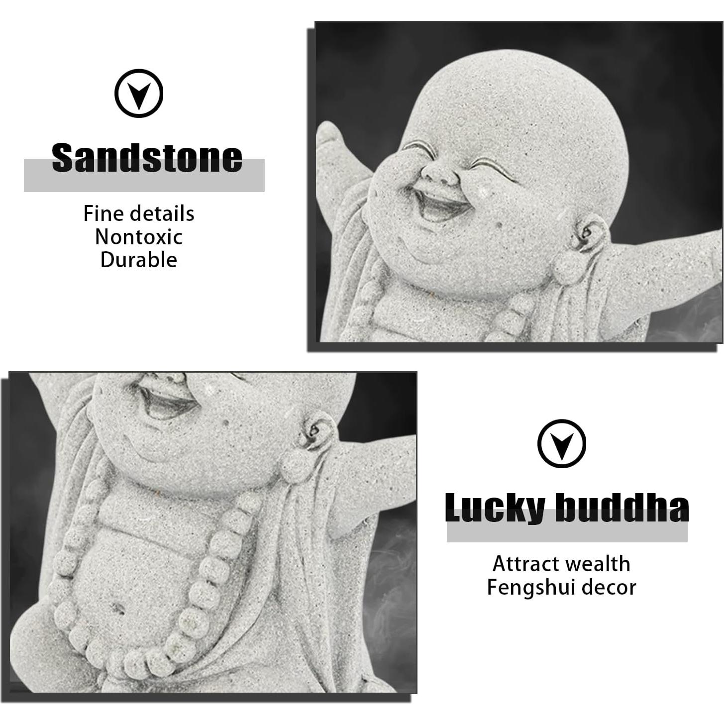 Estatuas de Buda Riendo de Arenisca - 2 Piezas 10.3x8x5.5cm