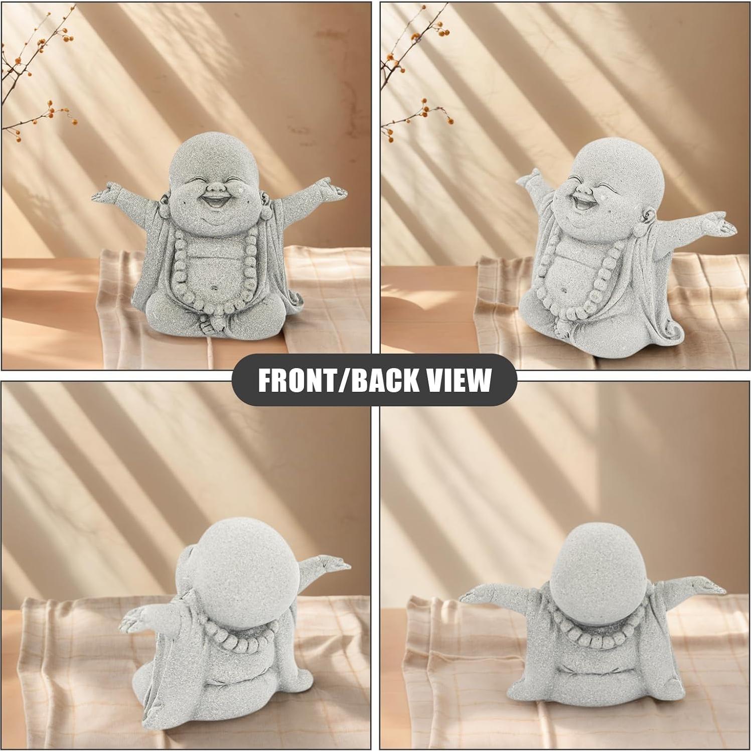 Estatuas de Buda Riendo de Arenisca - 2 Piezas 10.3x8x5.5cm