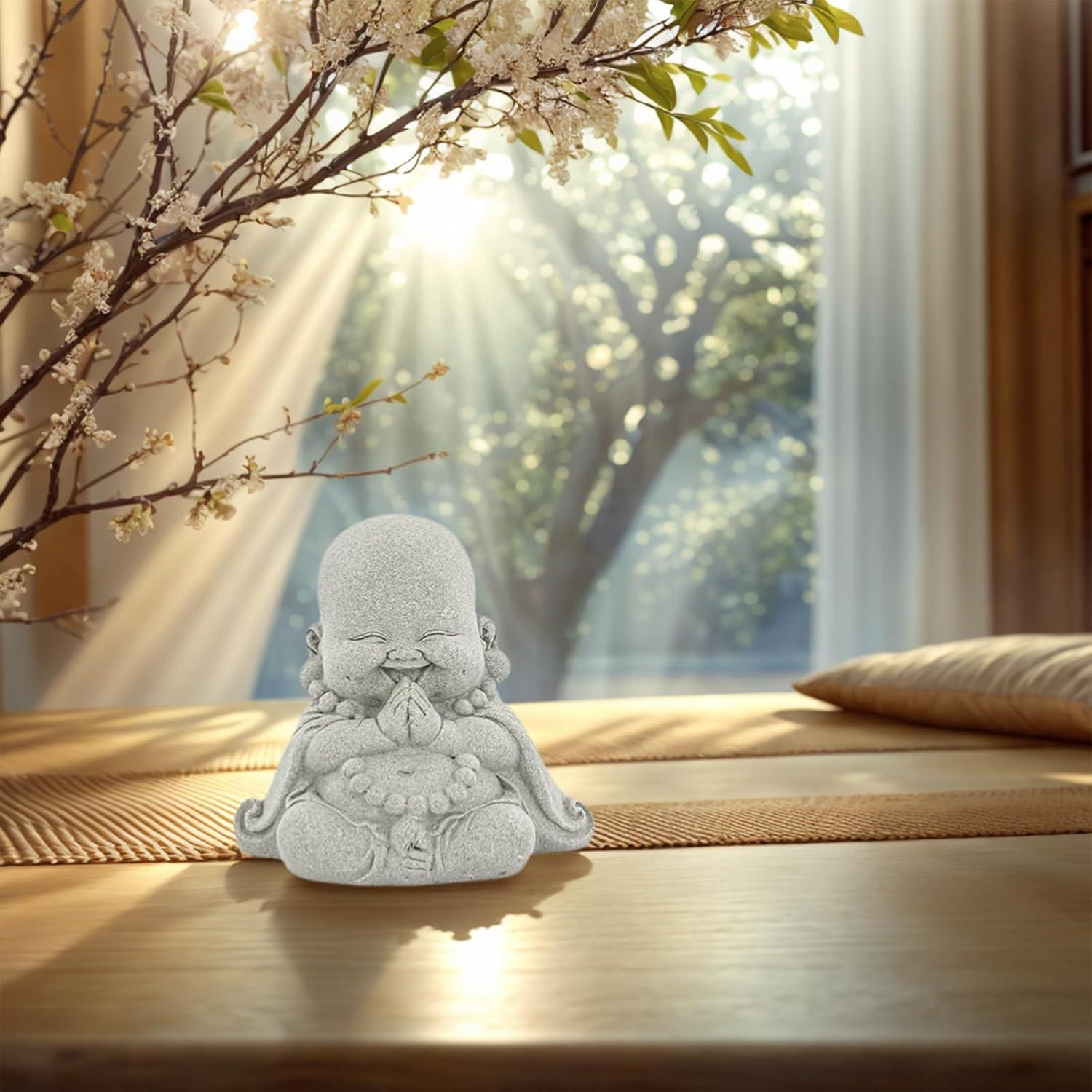 Estatuas de Buda Riendo de Arenisca - 2 Piezas 10.3x8x5.5cm