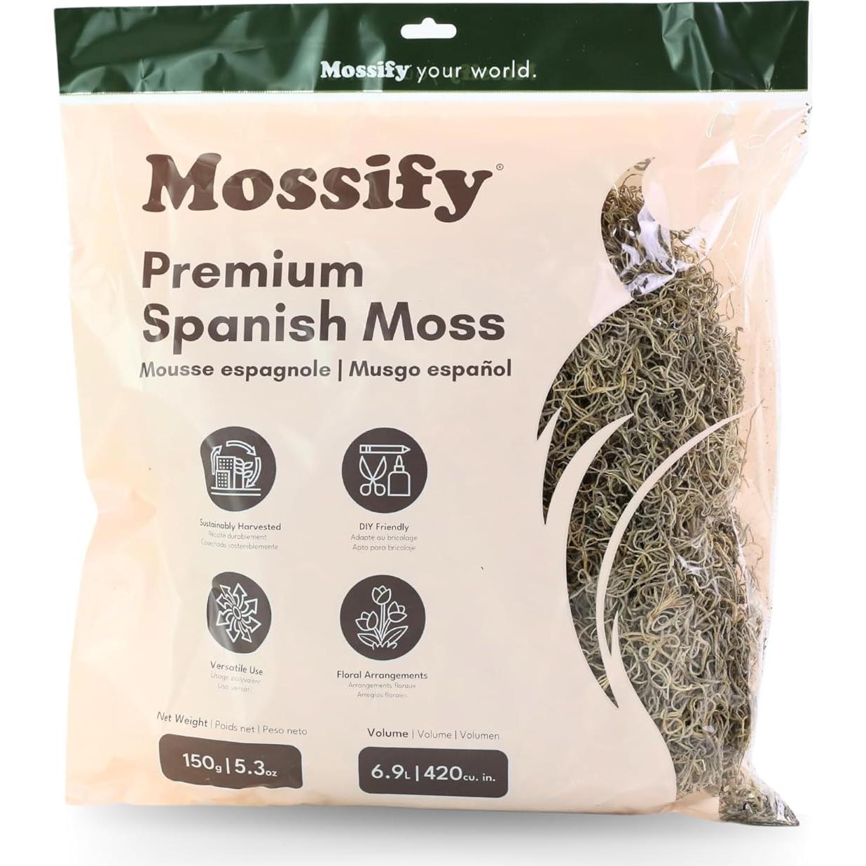 Musgo Español Natural Mossify 75g - Ideal para Jardinería y Manualidades