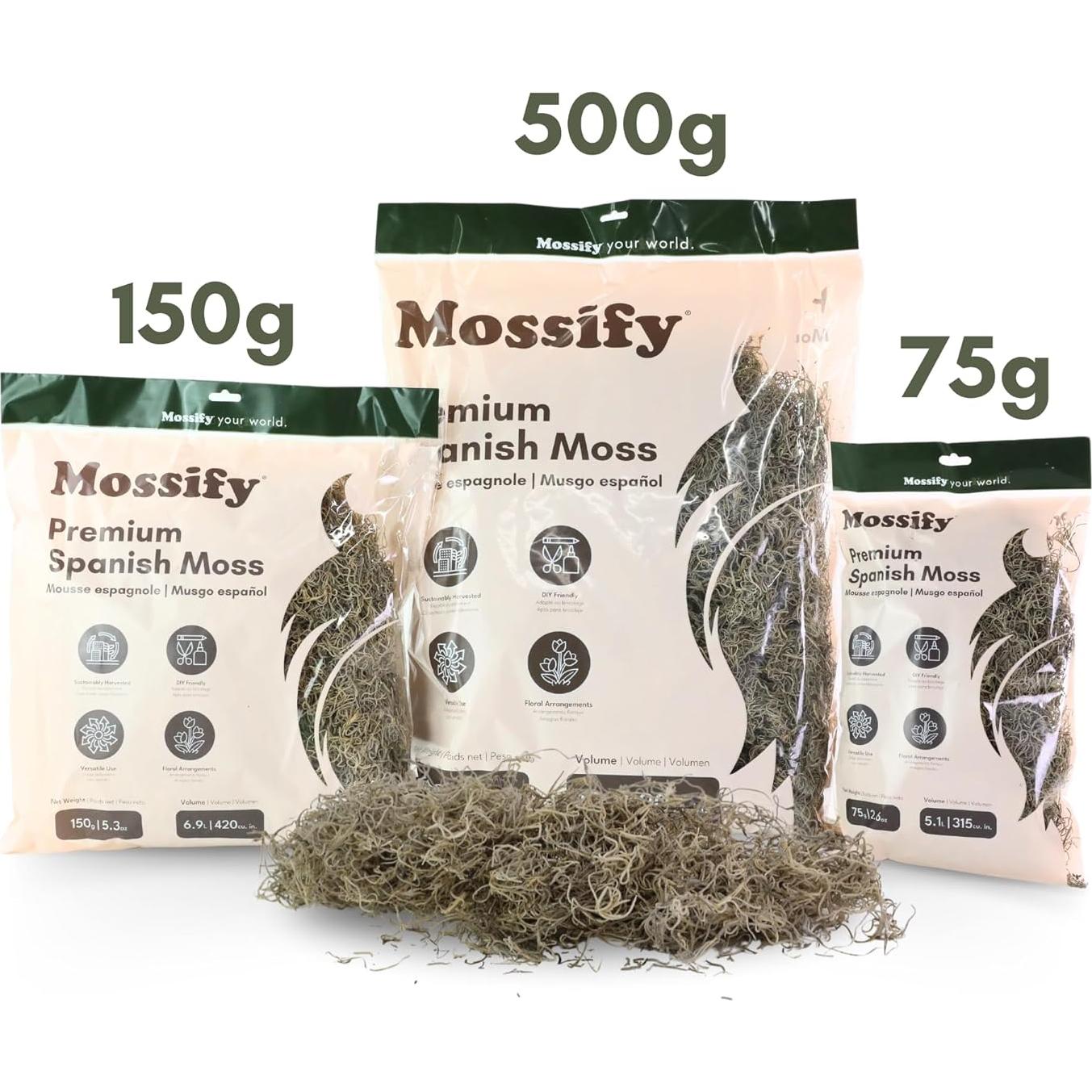 Musgo Español Natural Mossify 75g - Ideal para Jardinería y Manualidades