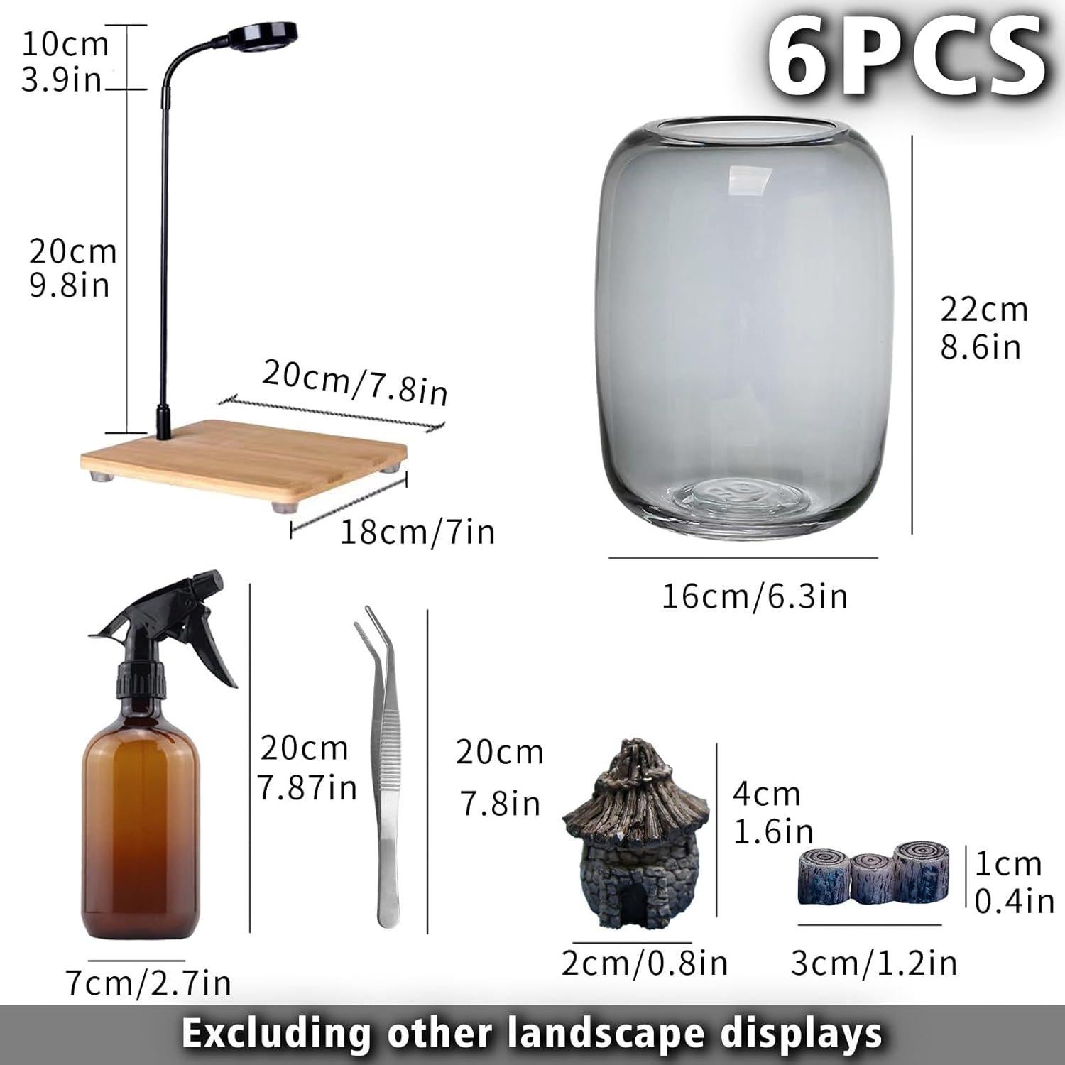 Terrario de Vidrio SARUFO 16cm x 22cm con Lámpara LED