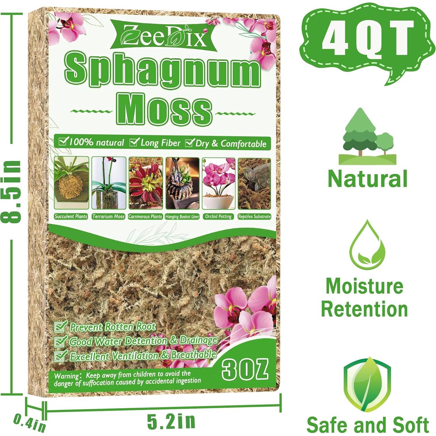 Musgo Sphagnum Premium ZeeDix 85 g para Jardinería y Terrarios