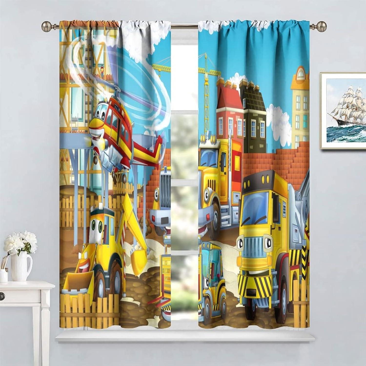 Cortinas Decorativas para Niños Construcción 53x114cm 2 Paneles