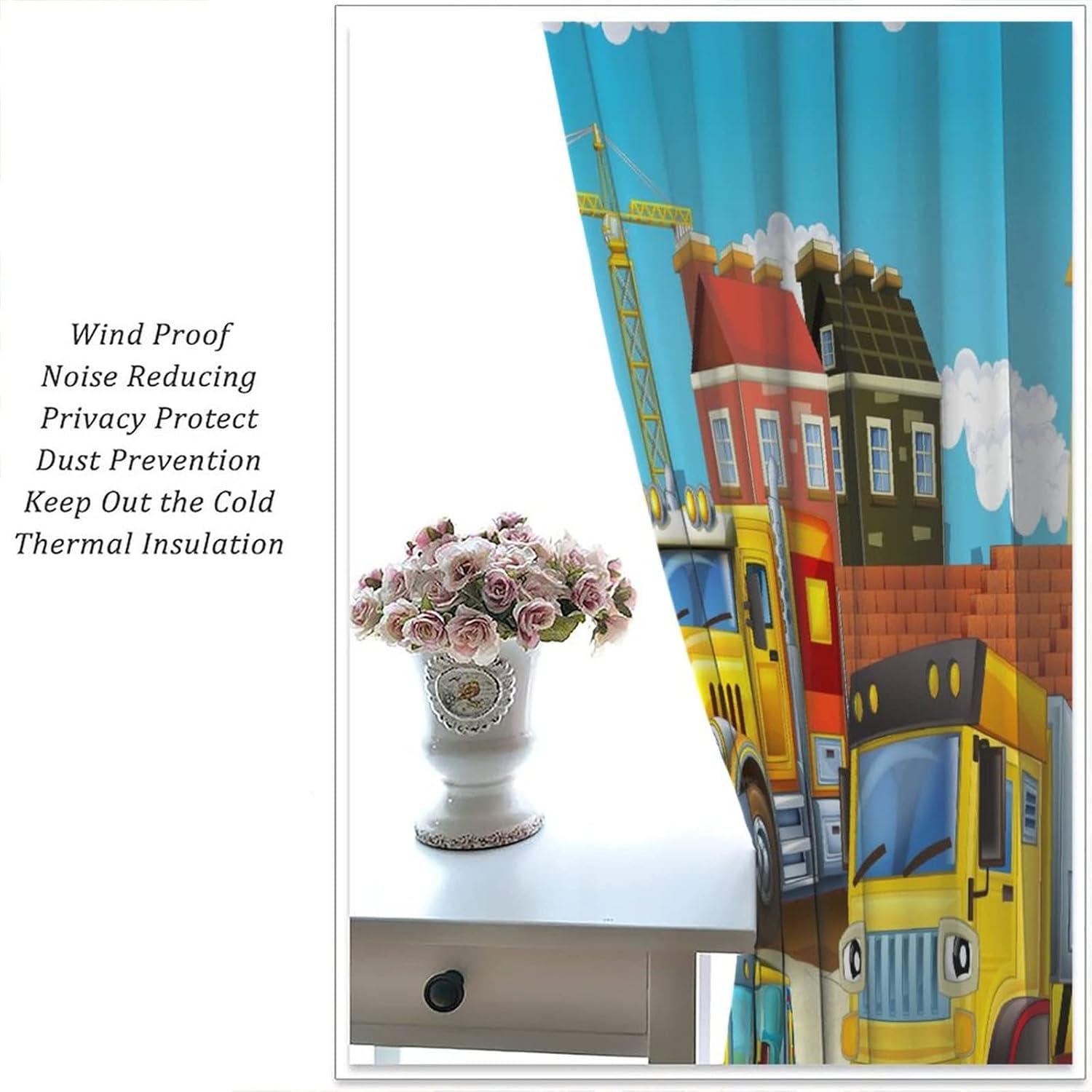 Cortinas Decorativas para Niños Construcción 53x114cm 2 Paneles