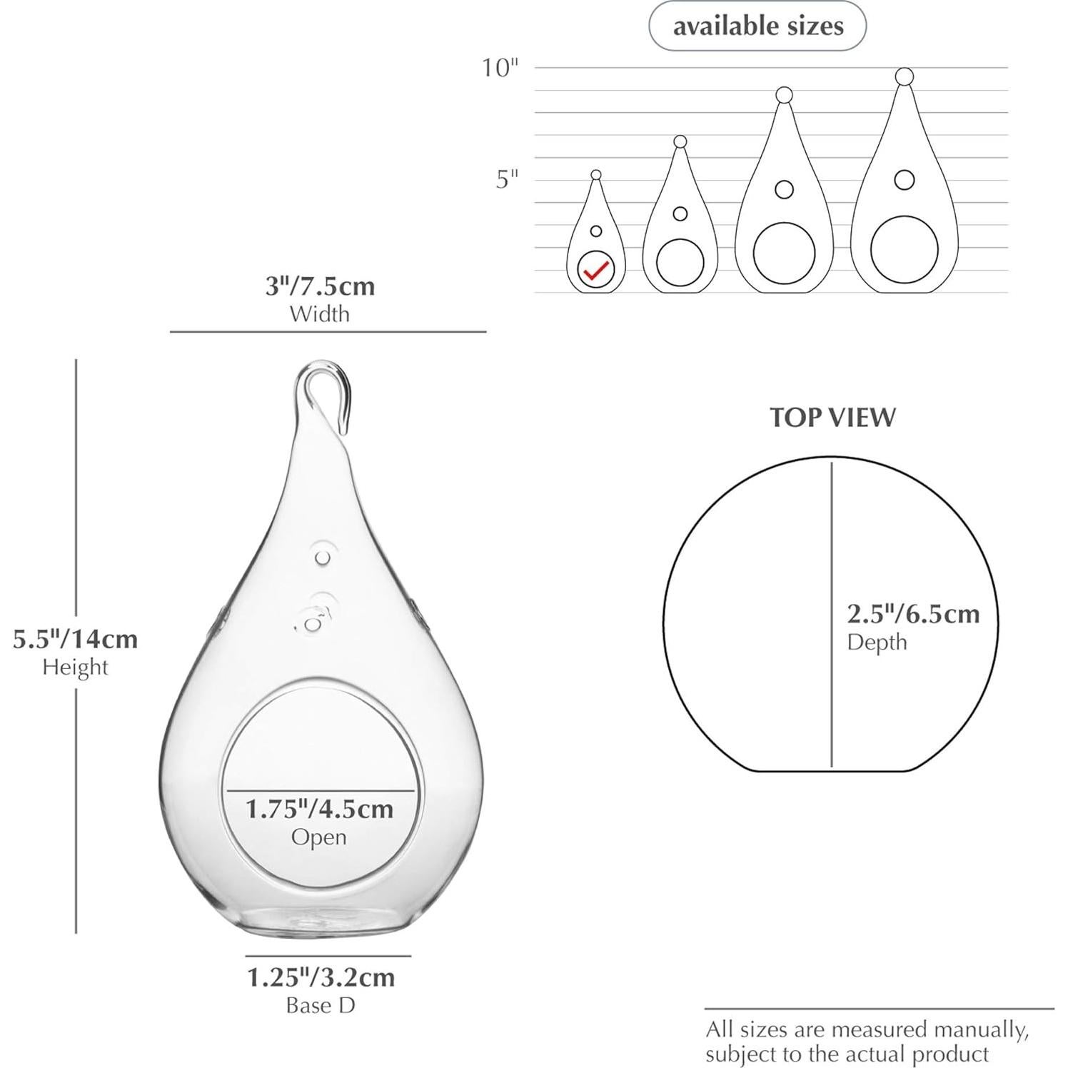 Terrario de Vidrio WGV en Forma de Gota 7.62x13.97 cm
