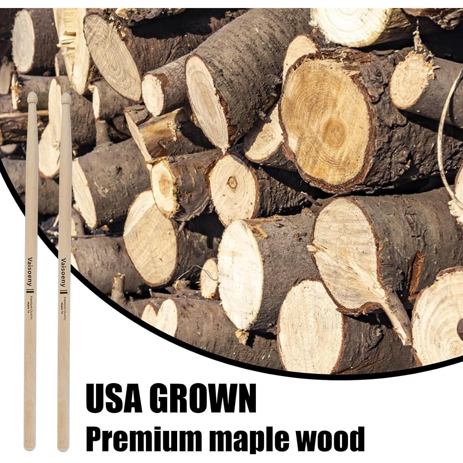 Baquetas 7A Vaisoeny - 12 Pares de Arce para Percusión