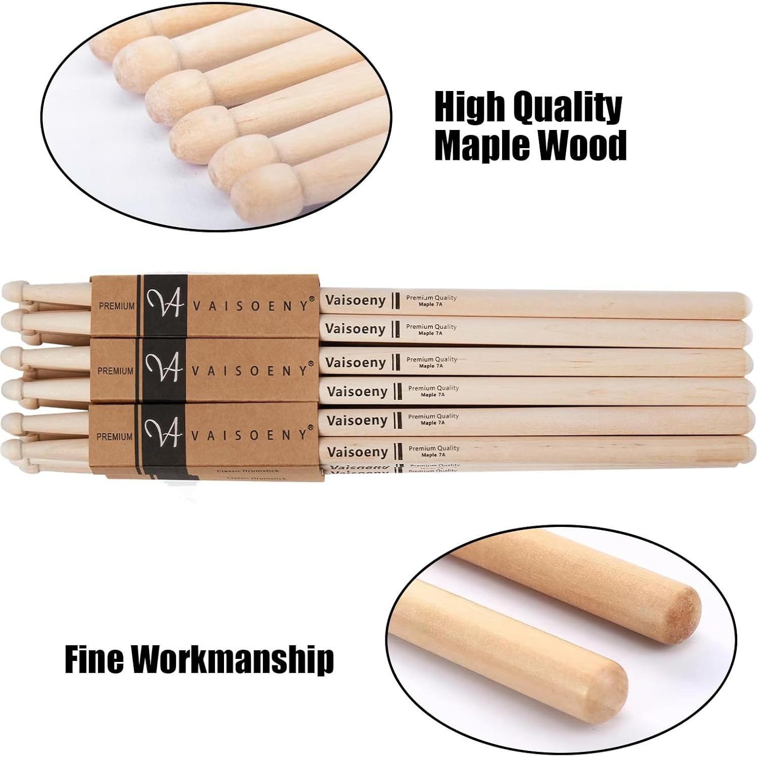 Baquetas 7A Vaisoeny - 12 Pares de Arce para Percusión