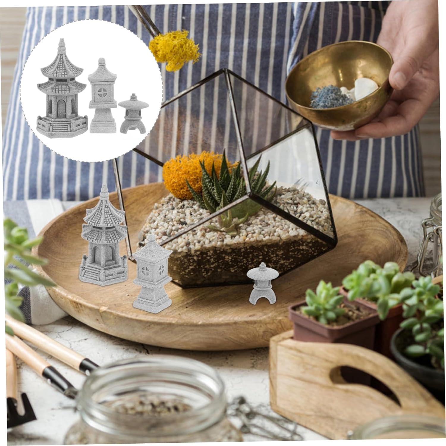 Milisten 3 Piezas Adornos de Jardín Miniatura Estilo Chino